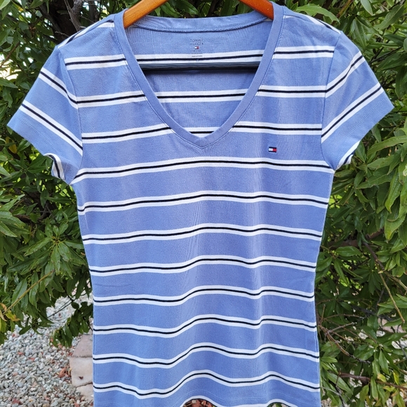 Tommy Hilfiger Tops - Tommy Hilfiger Ladies Blue Striped Cotton Tshirt Size Medium